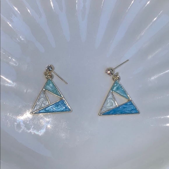 Quartered Triangle Drop Dangle Earrings - Picture 2 of 4